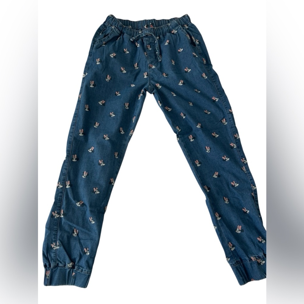 Disney Minnie Mouse Blue Joggers Leg Jeans with Iconic Print NWOT